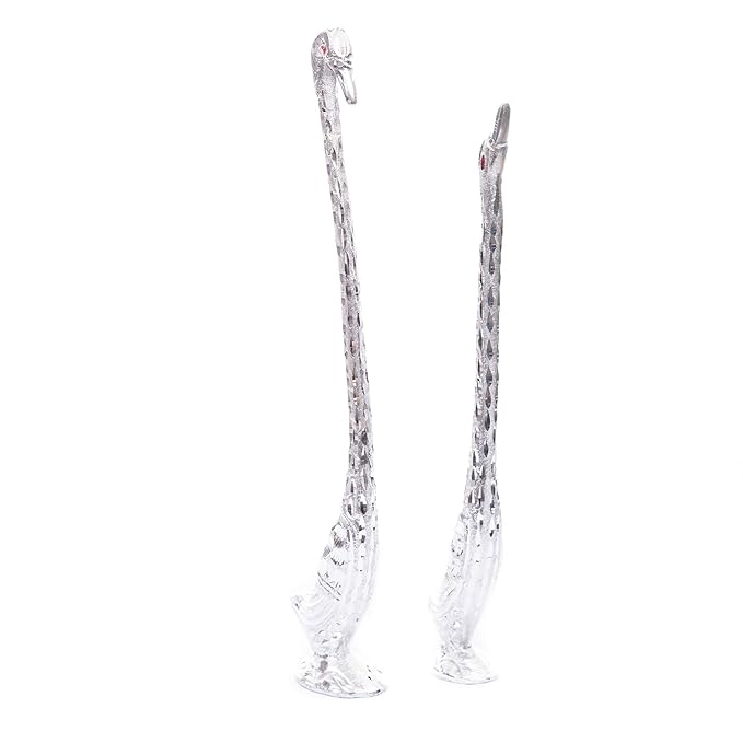 Ecraftindia Silver Metal Handcrafted Kissing Swan Couple Statues Love Birds Figurines Decorative Showpieces