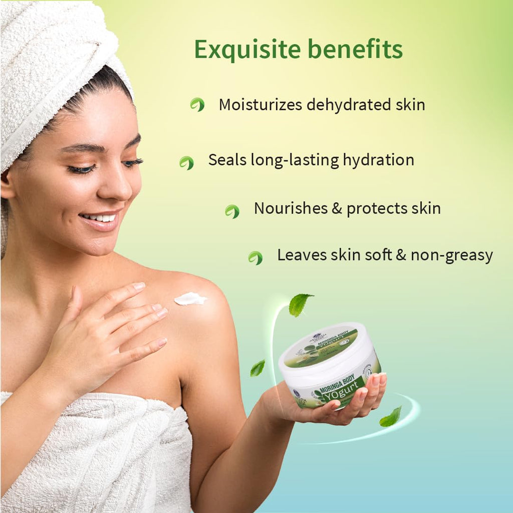 Ayouthveda Moringa Body Yogurt | Instant & Deep Hydrating Moisturizer For Daily use | Non Greasy Formula | Helps to Improve Skin Tone & Repair Skin Damages (Pack of 200gm)
