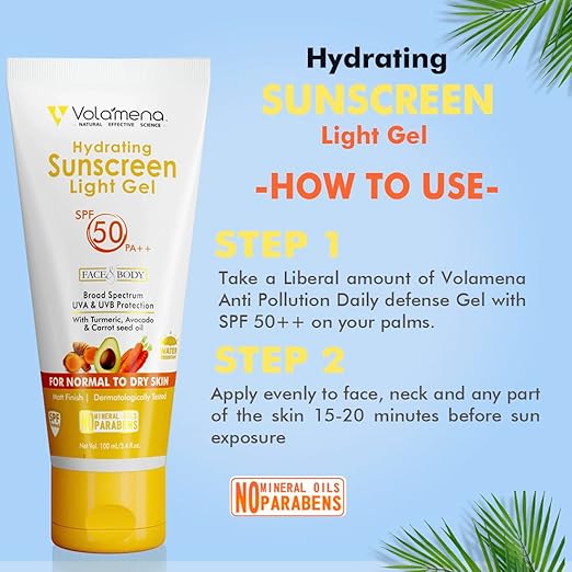 Volamena Hydrating Sunscreen Light Gel SPF 50 PA++ for Face & Body - 100 ml