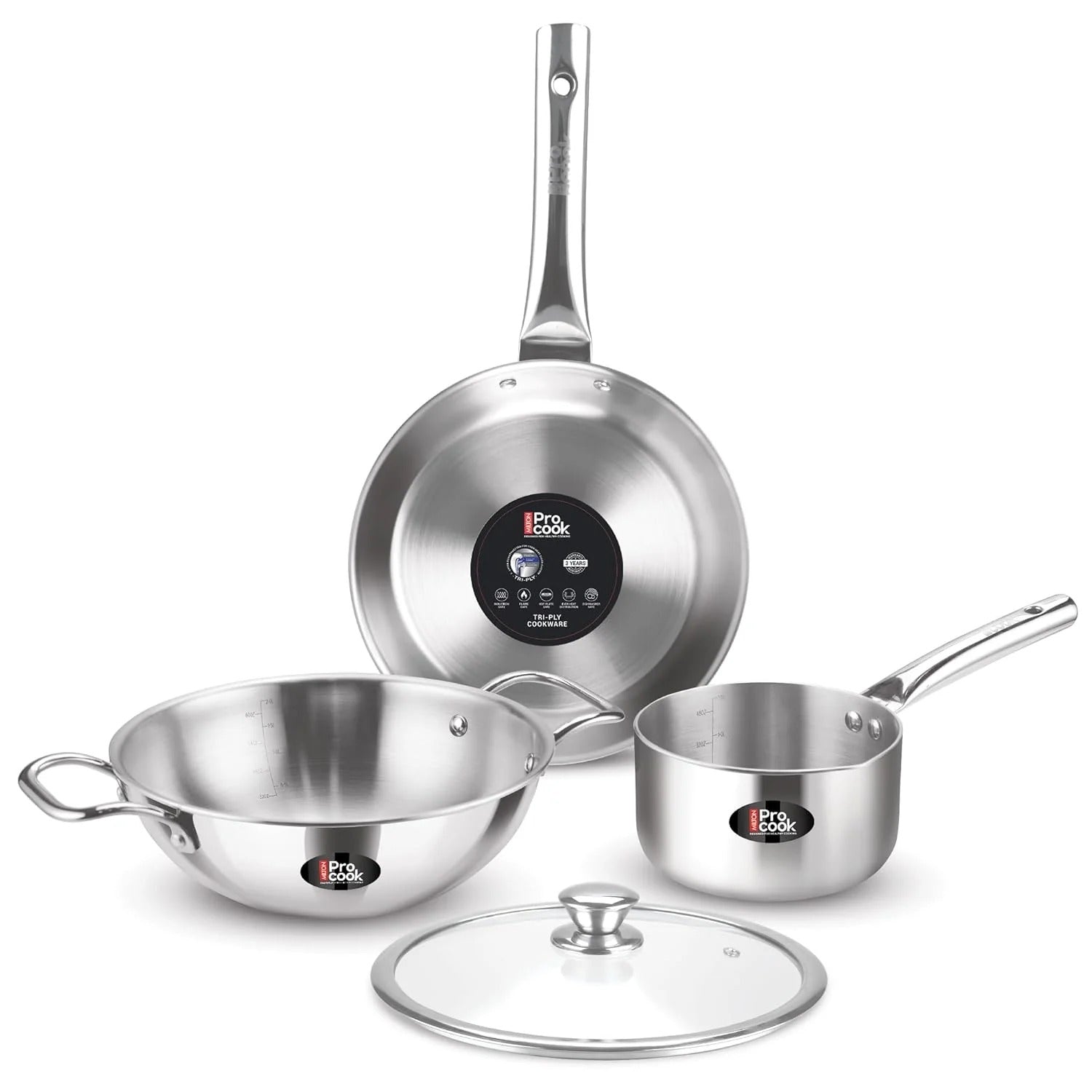 Milton ProCook Stainless Steel Sandwich Bottom 4 Pcs Induction Kitchen Set