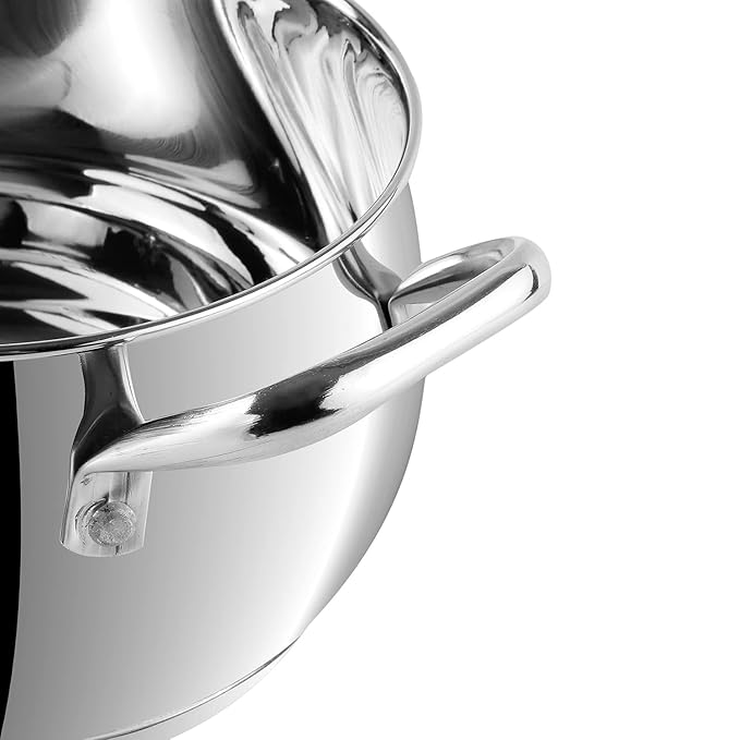 Vinod Almaty Stainless Steel Saucepot With Glass Lid 1.3 Litre, 14 Cm | 2.6mm Thick Base | Triply Casserole | Sturdy Riveted Handle