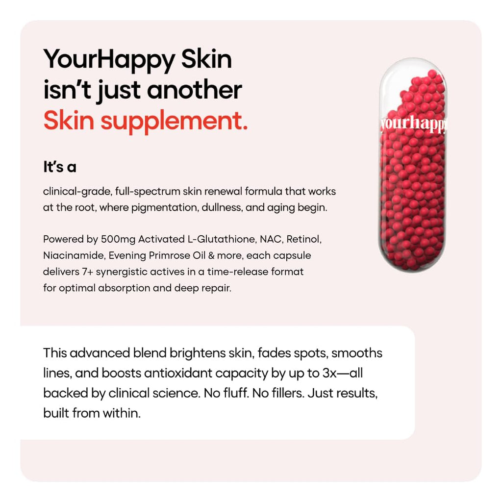 YourHappyLife Advanced L-Glutathione Glow-Up Skin Capsules with NAC for Brighter Clearer Skin & Pigmentation| with Retinol & Niacinamide (60 capsules)