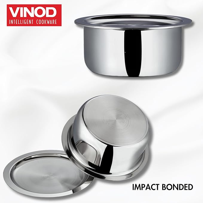 Vinod Platinum Triply Stainless Steel Tope with Stainless Steel Lid 3.5 litres Capacity (20 cm Diameter) - Silver