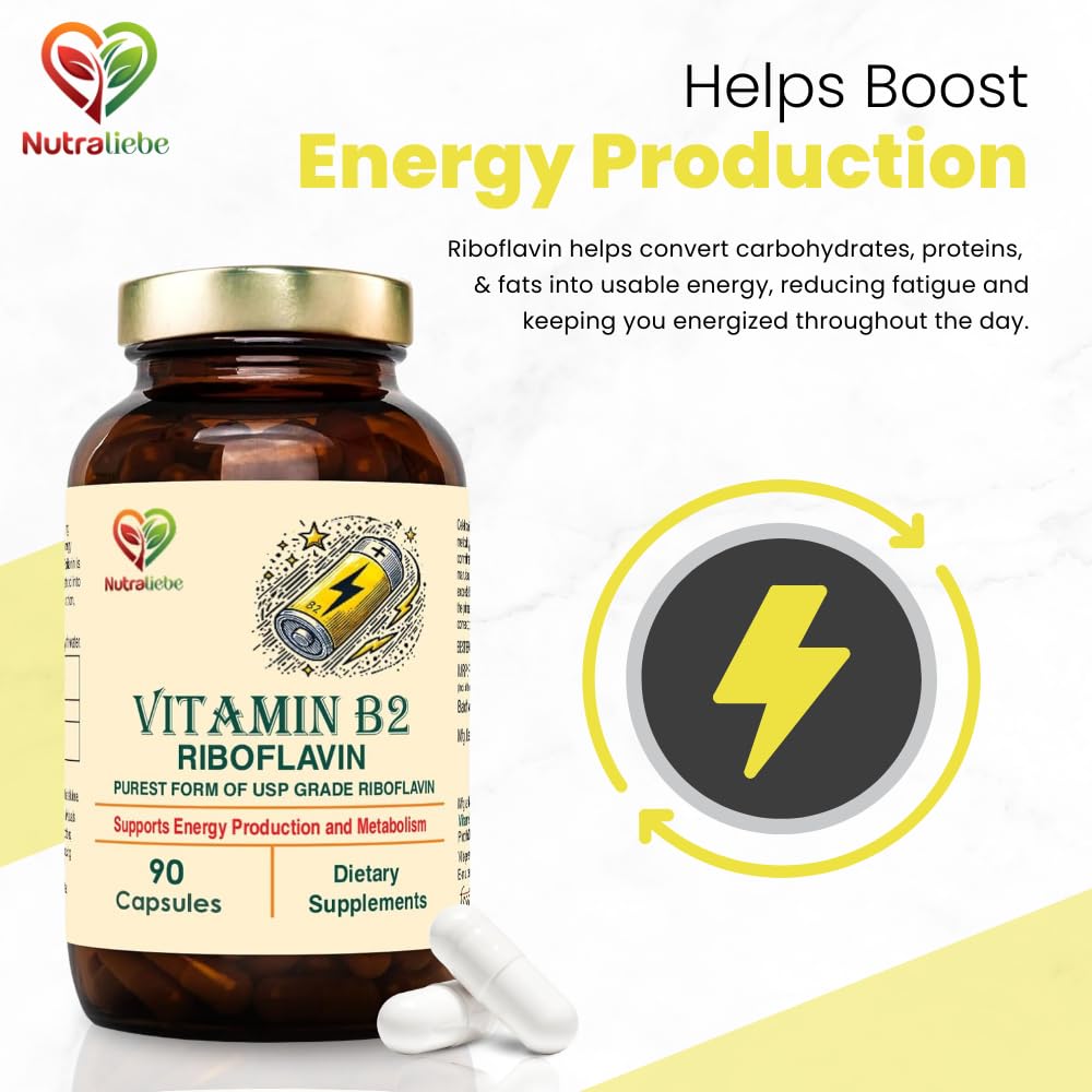 Nutraliebe Vitamin B2 Riboflavin - High Potency, Supports Energy Metabolism & Cellular Health, 90 Capsules