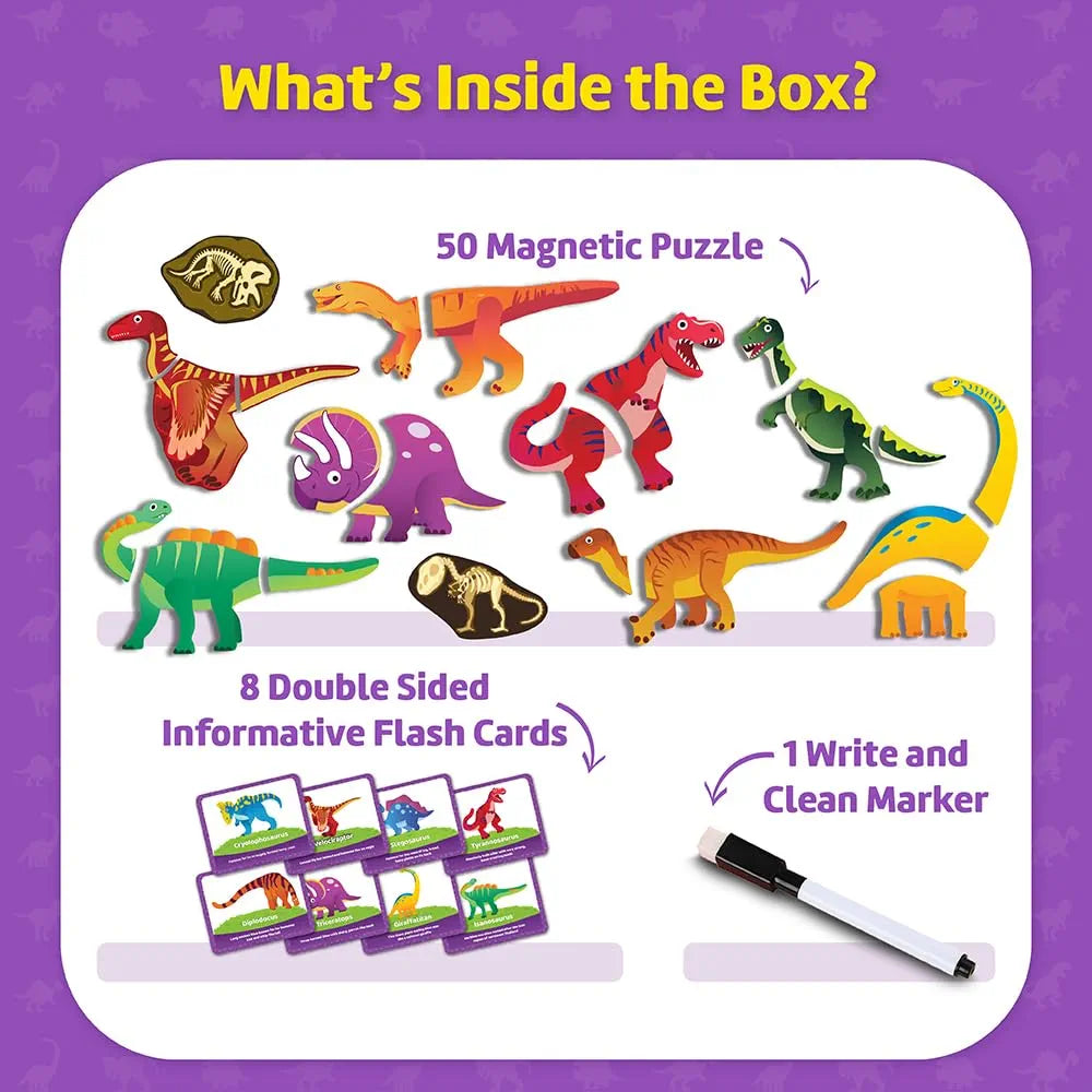 Funtad Magnetic Fun Art Puzzle Dinosaur 4-in-1 Travel Friendly Educational Toy with Writable Board 50 Magnetic Pieces with for Boys & Girls Age 3,4,5 & 6 yrs