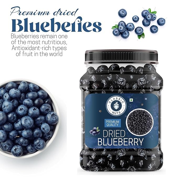 Classic Nuts Dried Blueberry Plum| Dehydrated Blueberries | Ready to Eat Dried Fruit for Baking, Smoothies, Breakfast, Desserts, Trail Mix & Healthy Snacking | Sweet Fruity Taste