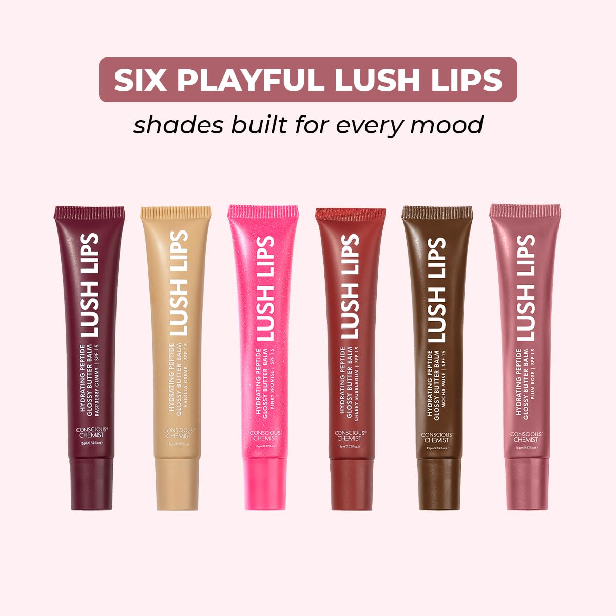 Conscious ChemistÂ® Peptide Lip Balm SPF15 - Plum Rose | 24 hr Hydration & Moisturizing Lip Balm for Dark & Pigmented Lips | Sun Protection | Soothes Dry Lips & Repair Moisture Barrier - 15g, Mauve