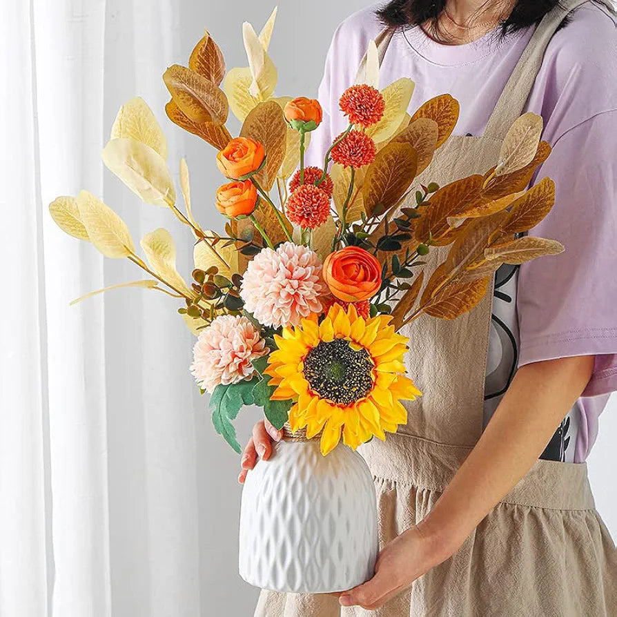 Ceramic Vase And Hand Made Artificial Flowers Bouquet Vase1 Orange