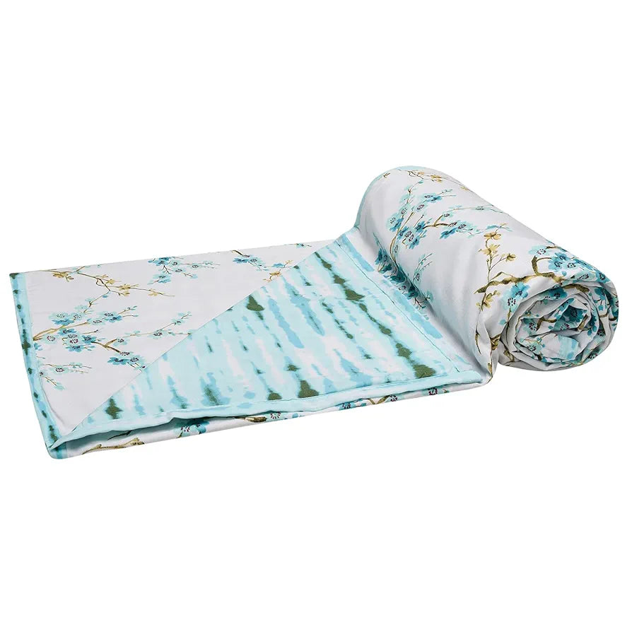 Trance Home Linen 150 GSM Pure Cotton Reversible Dohar Single Bed Size Ac Blanket Comforter Soft Light-Weight Bed Blanket 56 X 88 Inch Colour Akira Turquoise