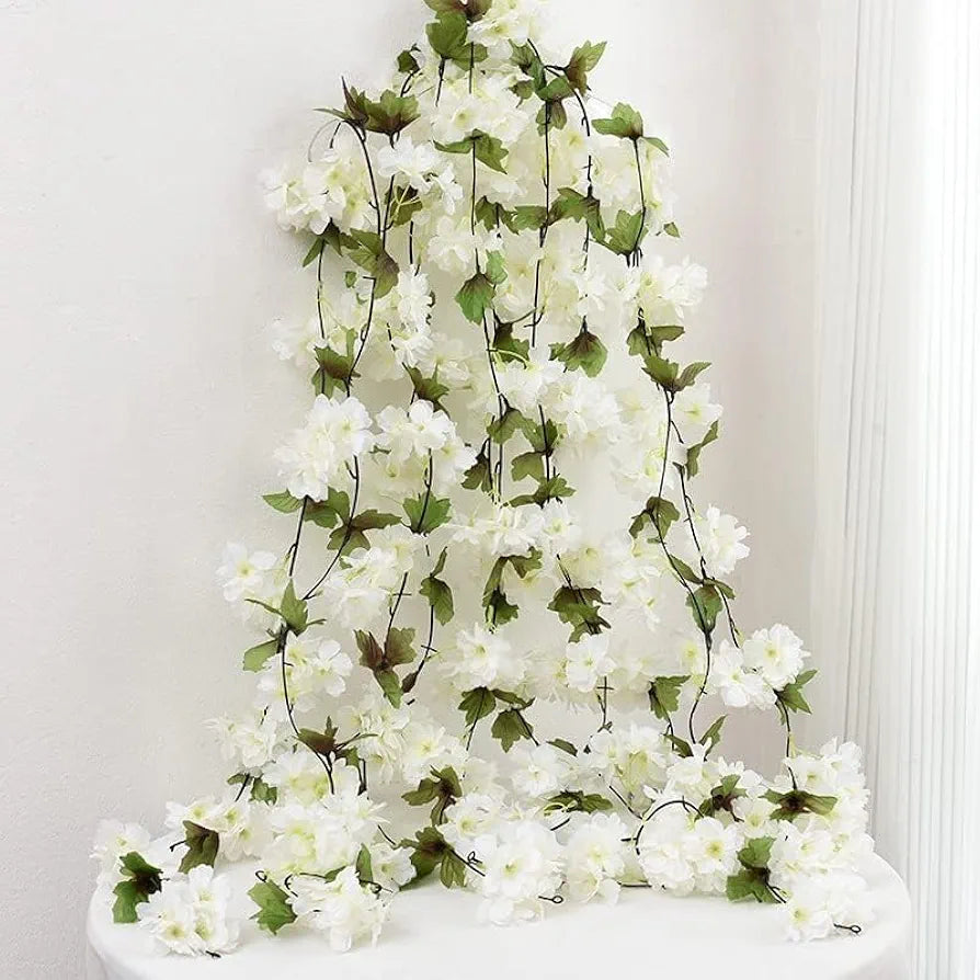 Artificial Cherry Blossom Rattan Flowers Vine White