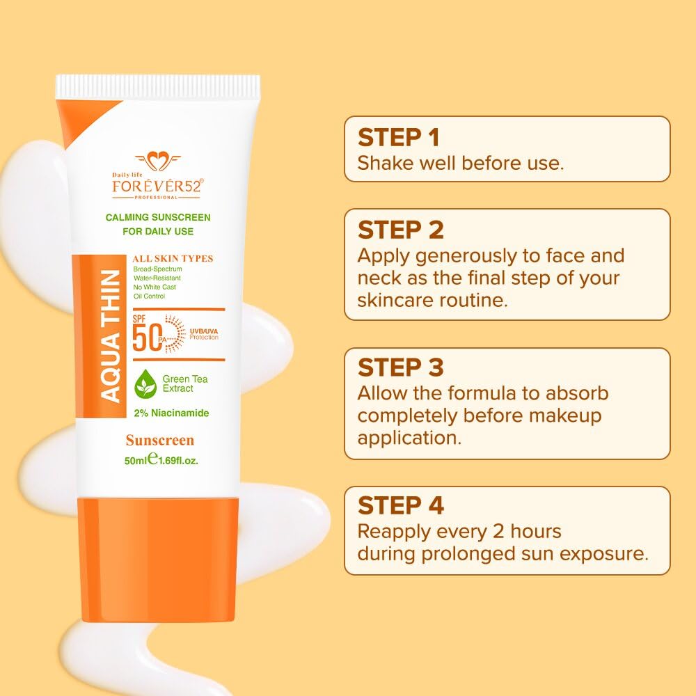 Daily Life Forever52 Aqua Thin Calming Sunscreen SPF 50 PA++++ | 2% Niacinamide & Green Tea Extract | UVA/UVB Protection | Lightweight, No White Cast, Water-Resistant Daily Sunscreen (20ml)