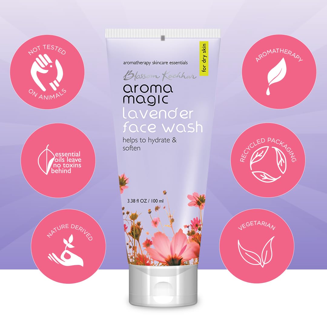 Aroma Magic Lavender Face Wash â€“ Hydrating & Nourishing Cleanser with Rose Oil & Orange Extract for Dry & Sensitive Skin â€“ 100ml