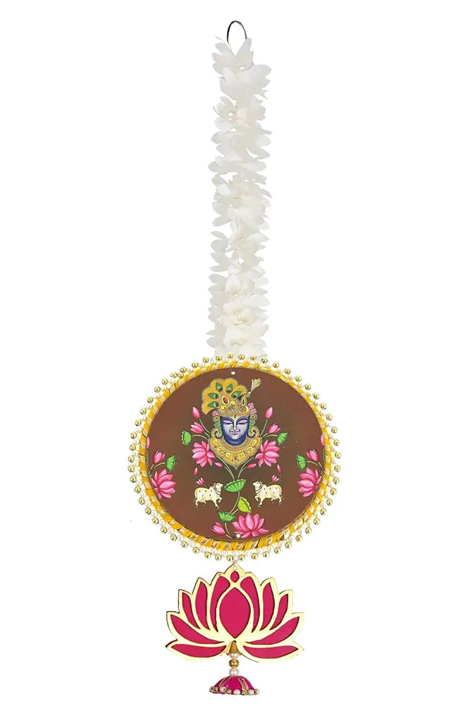 Handmade Artificial Shree Nath Ji Decorative Hanging with Lotus & Garland Set of 2