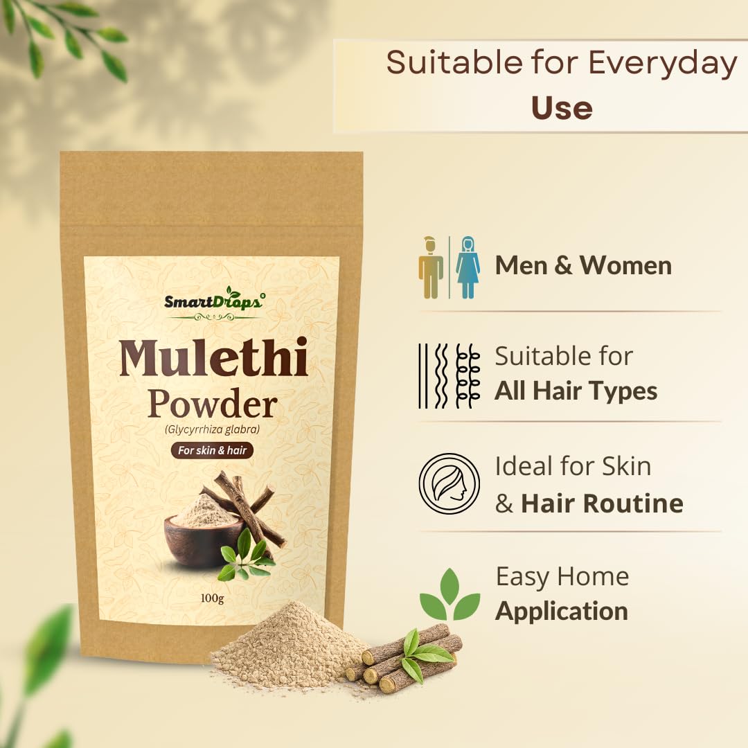 Smartdrops Mulethi Root Powder for Hair and Skin DIY Face Pack Hair Pack Mixing Ingredient for Scalp and Skincare Routine | 100g (Pack-1)
