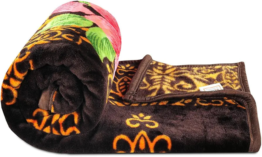 Homekart Premium Super Soft Cloudy Printed Mink Single Bed Blanket for All Season Ultrasoft & Cozy Single Ply Blanket TC 280 Brown Pink & Green