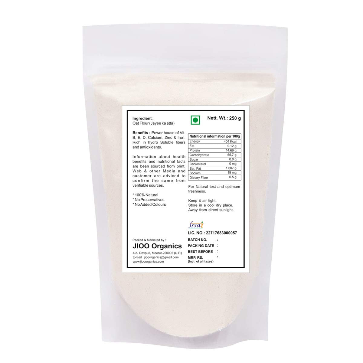 Jioo Organics Oats Flour (Jaee Ka Atta) - 250 gms