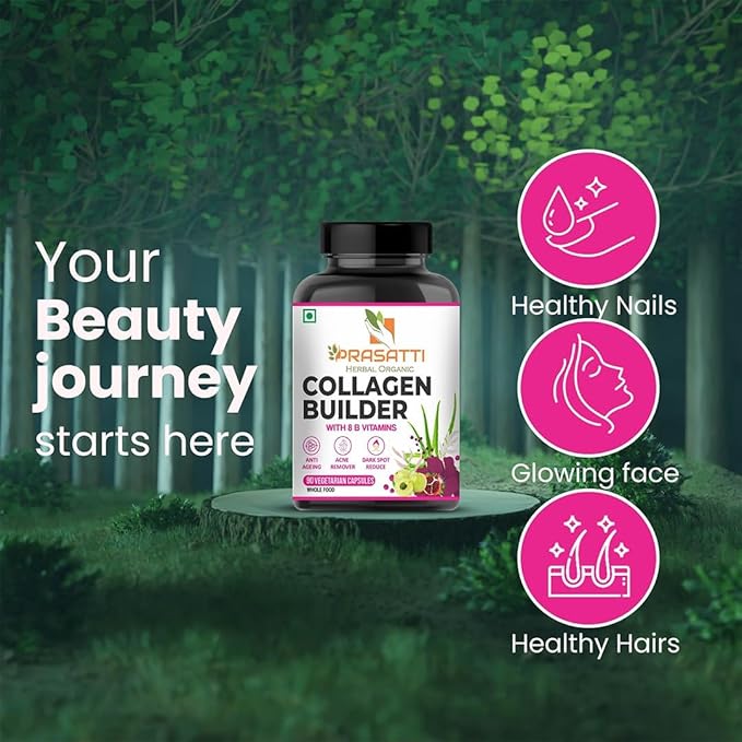 Prasatti Herbal Organic Plant Based Collagen Builder With Glutathione - 90 Veg Caps