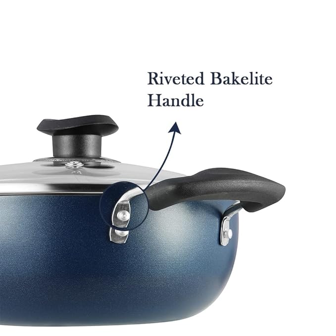 Vinod Zest Aluminium Non Stick Deep Kadhai with Glass Lid - 4.1 Litre, 26cm | 3 Layer Ceramic Coating | 3 mm Thick