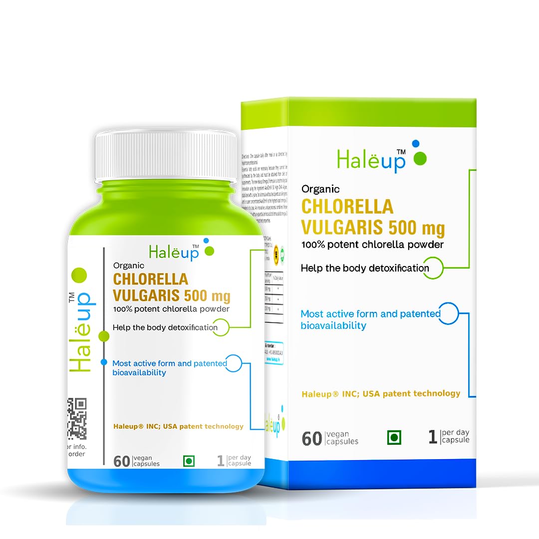 Haleup Organic Chlorella Detox Caps 600 mg | Protects Liver and promotes Health | Removes Heavy Metals & Body Toxins I 60 Veg Capsules
