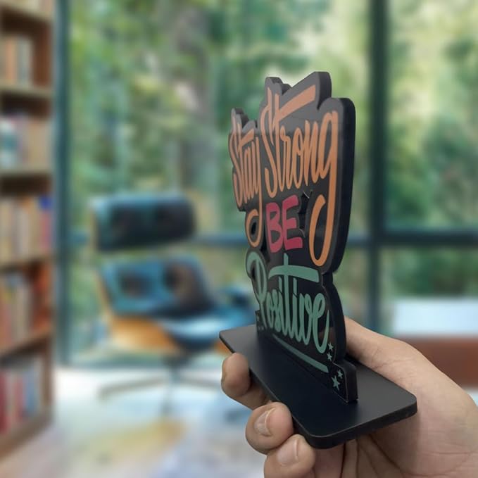 Artvibes Wooden Idols and Figurine Stay Strong Be Positive Quotes Table Decoration for Office Desk | Home Decor Item