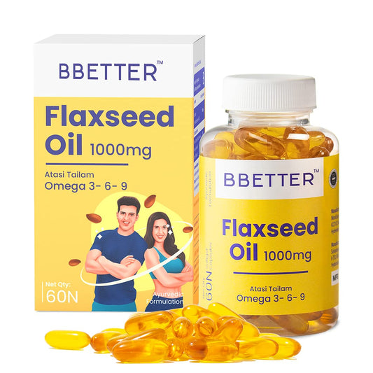 BBETTER Flaxseed Oil Softgels | Omega 3 6 9 Vegetarian Capsules for a Healthy Heart & Brain | 1000mg Flaxseed Oil capsules | No Fish Oil Used | 60 Capsules