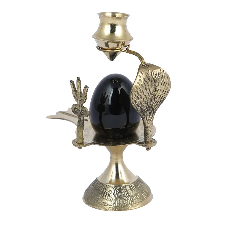 CraftVatika Shivling Idol Brass Sculpture Shiva Shivlingam Puja Abhishek Patra with Trishul and Nag Statue
