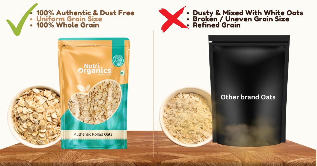 NutriOrganics Rolled Oats 1 Kg - Diet Food | 100% Wholegrain Jumbo Oats | Oats For Weight Management | High Fibre Breakfast | Rich In Protein