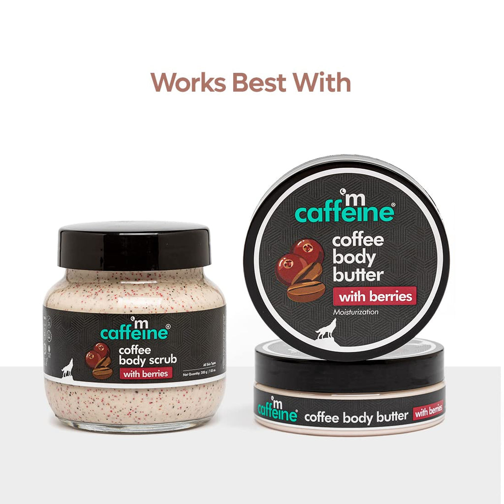 mCaffeine Coffee & Berries Body Butter with Shea Butter for Deep Moisturization & Soft Skin -Nourishes Dry Skin | Vitamin C Rich Non-Sticky Moisturizer with Fruity Coffee Aroma | For Women & Men -100g