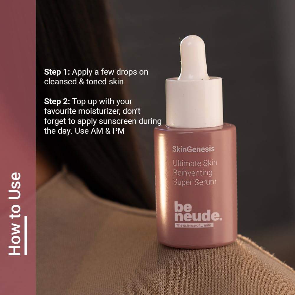 Be Neude SkinGenesis 30ml All in One Face Serum with 12% Actives – Lactic Acid, Niacinamide & Hyaluronic Acid; Reduces Dark Spots, Fine Lines, Protects Skin Barrier, For Men & Women, All Skin Types