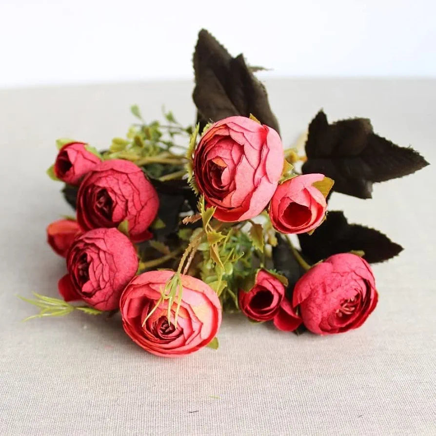 2 Pcs Artificial Rose Flower Sticks Red