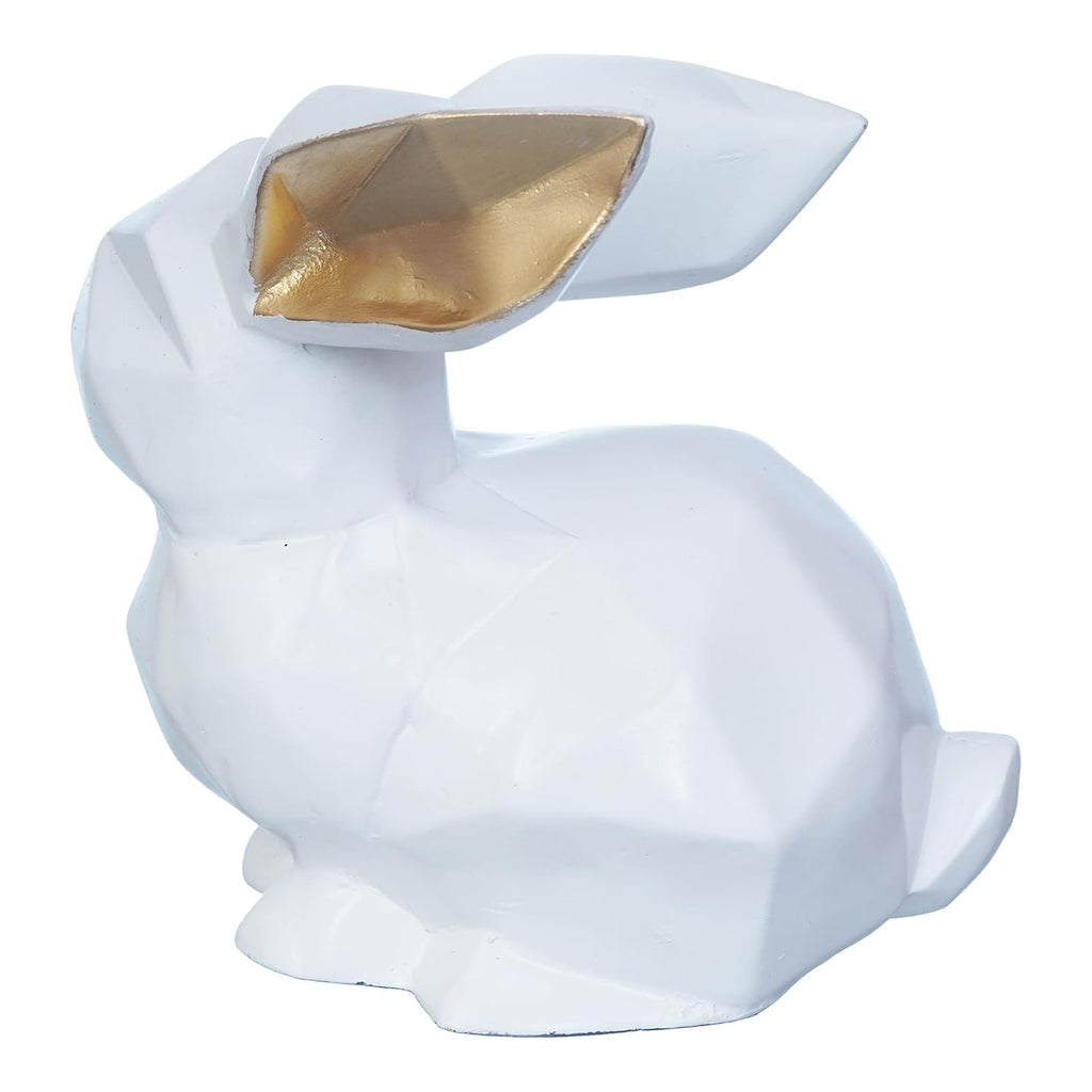 Ecraftindia Geometric Polyresin White Rabbit Statue Animal Figurine Decorative Showpiece for Home