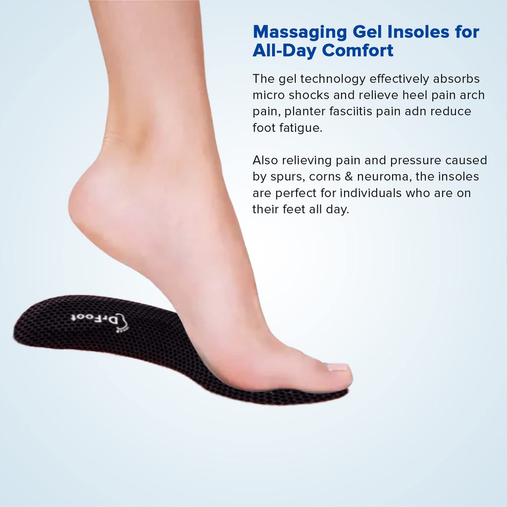 Dr Foot Arch Support Gel Insole Pair | For All-Day Comfort | Shoe Inserts for Flat Feet, Plantar Fasciitis, High Arch, Foot Pain | Full-Length Orthotics | For Men & Women 1 Pair (Large Size)