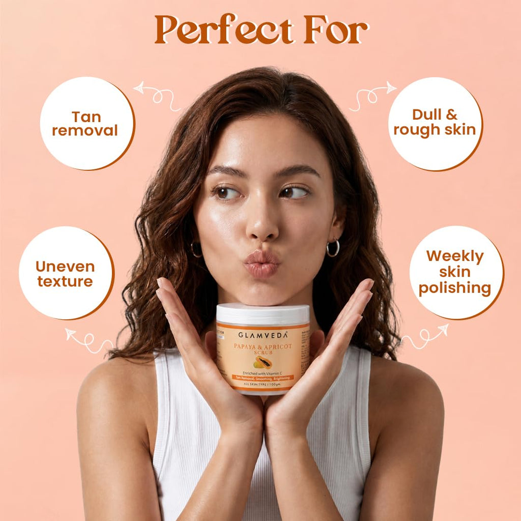 Glamveda Papaya De Pigmentation Face Scrub with Apricot | Cream-Based Exfoliating Scrub for Smooth & Refreshed Skin | 100g