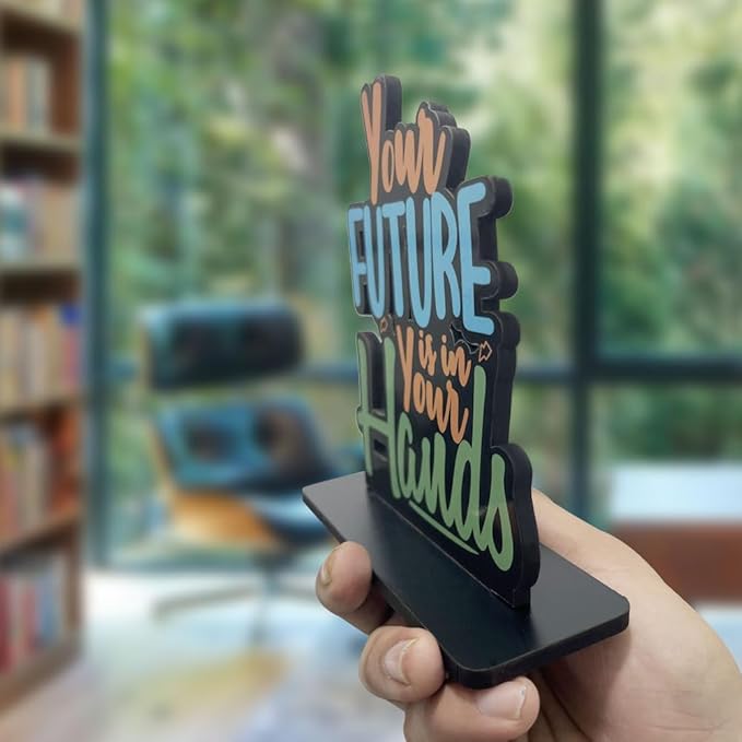 Artvibes Wooden Idols and Figurine Your Future is in Your Own Hand Motivational Quotes Table Decoration for Office Desk