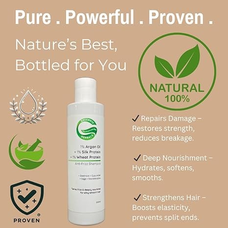 Greenviv 1% Argan Oil + 1% Silk Protein + 1% Wheat Protein Anti-Frizz Shampoo - 200 ml