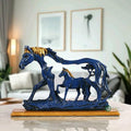 Indicast 8" Inch Handmade Horse Statue With Baby Horse Stone Finish Animal Figurines Gifts Antique Design | Blue