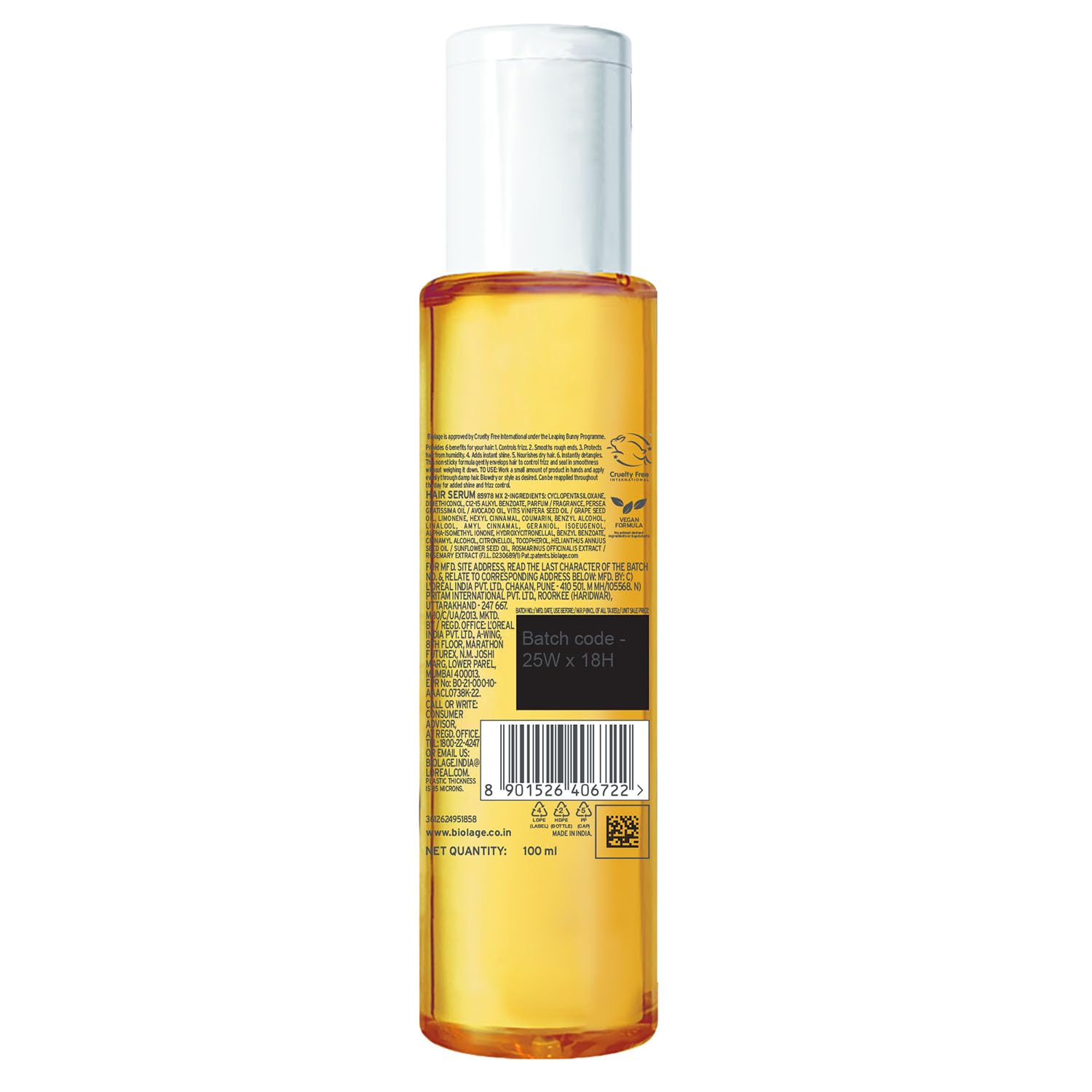 Biolage Smooth Proof 6-in-1 Hair Serum for Deep Smoothening and Frizzy Hair with Avocado and Grape Seed Oil for 72HR Frizz Control for Women and Men Vegan and Cruelty-Free