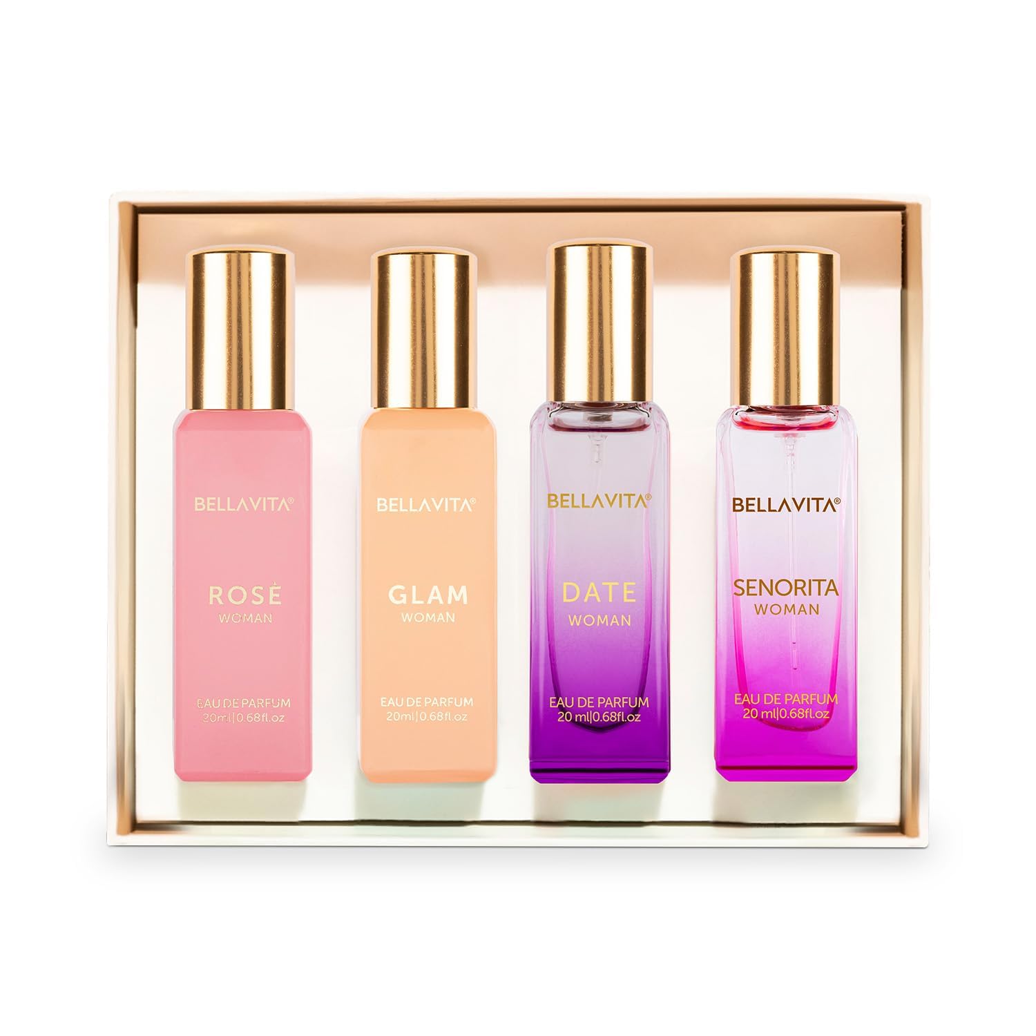 Bella Vita Luxury | Perfume Gift Set for Women 4x20ml each | Date, Senorita, Glam, Rose | Perfume for Woman | Gifts for Woman | Long Lasting Eau De Parfum | Floral & Fruity Fragrance