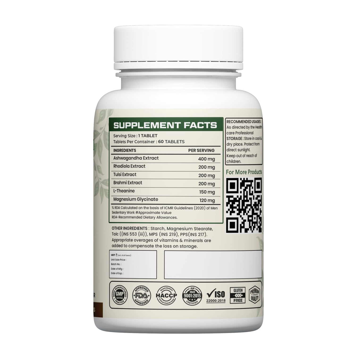 GROWFITZ KSM-66 Ashwagandha 1300mg Tablets | 60 Veg Tablets | Herbal Supplement | Supports Stress Management, Better Sleep, Muscle Recovery & Energy | for Men & Women
