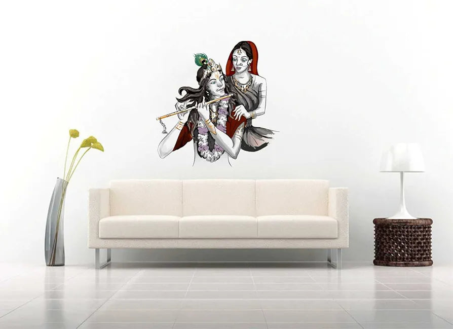 Rawpockets Decal Lord Krishna with Radha Wall Sticker