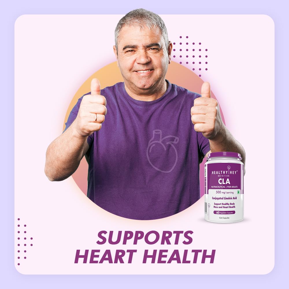 HealthyHey Nutrition CLA 500 - Conjugated Linoleic Acid - Helps Fat Oxidation-(60 Veg. Capsules)