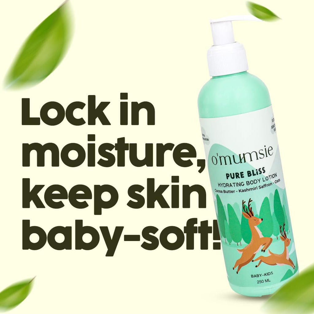 O Mumsie - curated for Devoted Mamas Pure Bliss Natural Baby Body Lotion - Moisturizing & Soothing,Gentle Formula for Sensitive Skin,Hypoallergenic,Paraben-Free,250ml - Ideal for Newborns & Toddlers