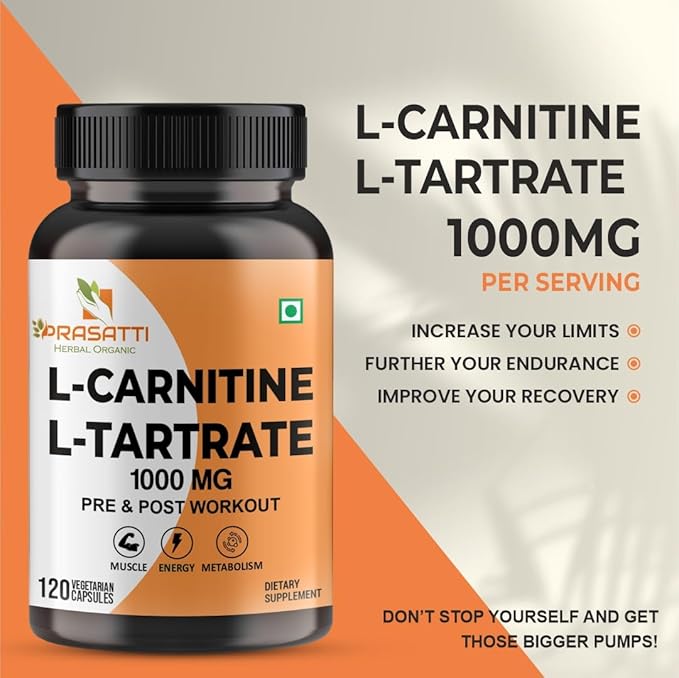Prasatti Herbal Organic Plant Based L-Carnitine L-Tartrate Capsules - 60 Veg Caps
