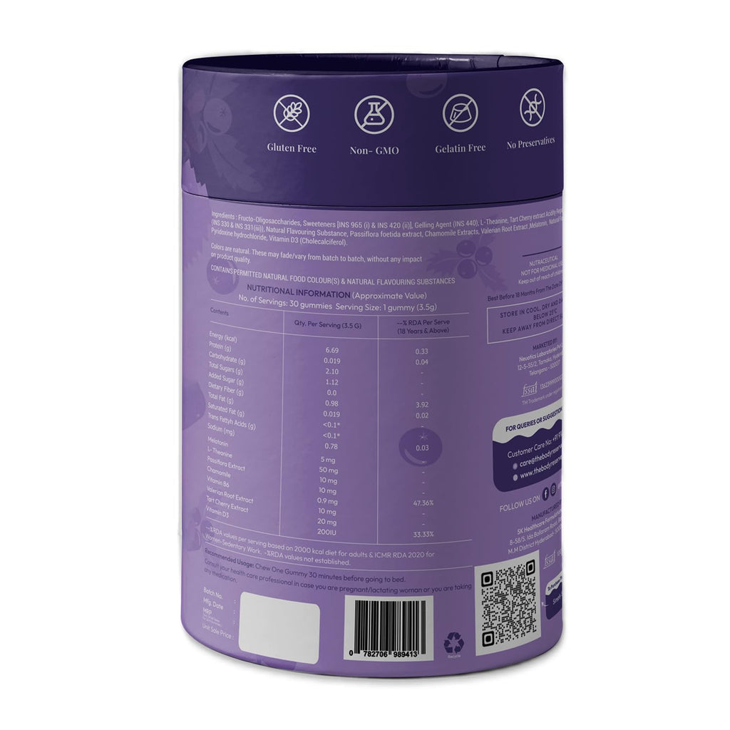 The Body Reserve Quick Sleep Melatonin Gummies For Natural Sleep Aid For Muscle Recovery,Nerve Relaxation & Relieves Stress Vegan,Gluten-Free,Non-Addictive Cranberry Flavours,30 Gummies,No Added Sugar
