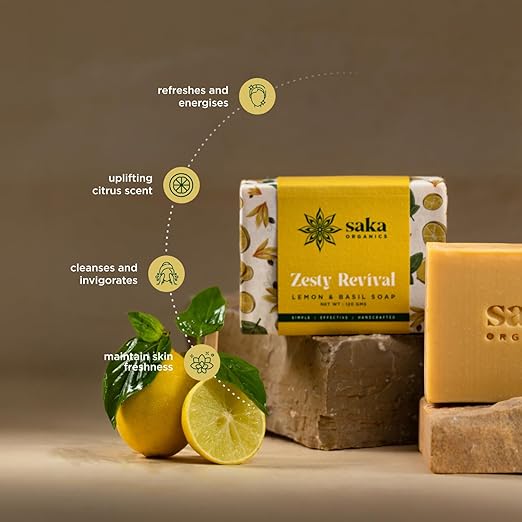 Saka Organics Zesty Revival Handmade Lemon and Basil Soap - 120 gms Each (Pack of 2)