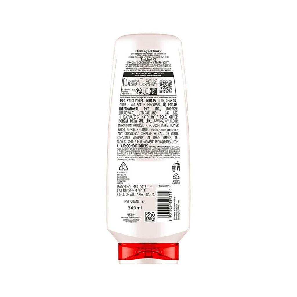 L'Oreal Paris Total Repair 5 Conditioner For Damaged Hair | Powered by Keratin XS Technology| Fights 5 Signs of Hair Damage- Frizz, Breakage, Dryness, Stiff Hair, and Split ends | 340 ml