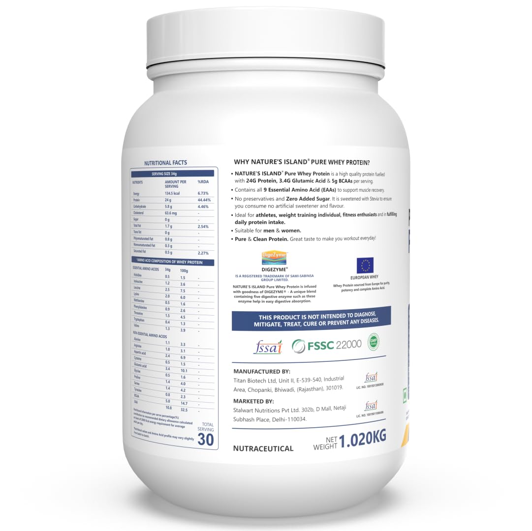 Nature's Island Pure Whey Protein Powder - 1 Kg