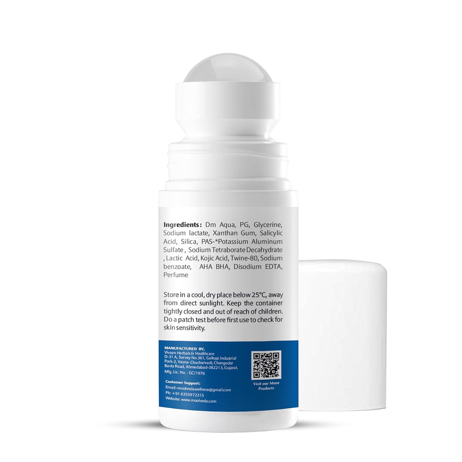 Moolveda 5% AHA BHA Underarm Roll On 60ml - Odour Control & Pigmentation Removal for Men Women | Lactic Mandelic Salicylic Acid | Orchid Breeze