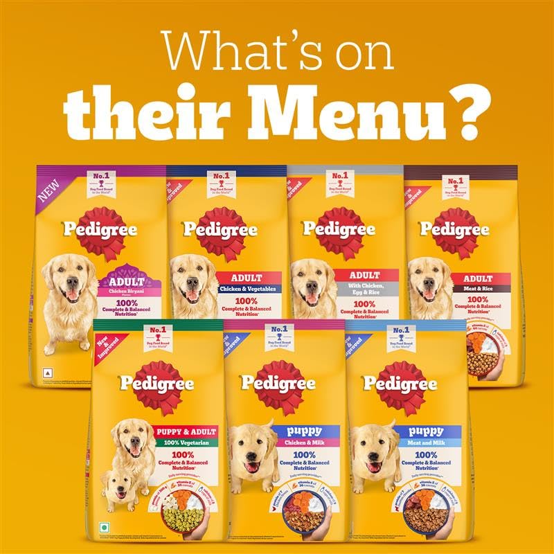 Pedigree Adult & Puppy Dry Dog Food, 100% Vegetarian, 1 kg, Contains 37 Essential Nutrients, 100% Complete & Balanced Food for Adult Dogs