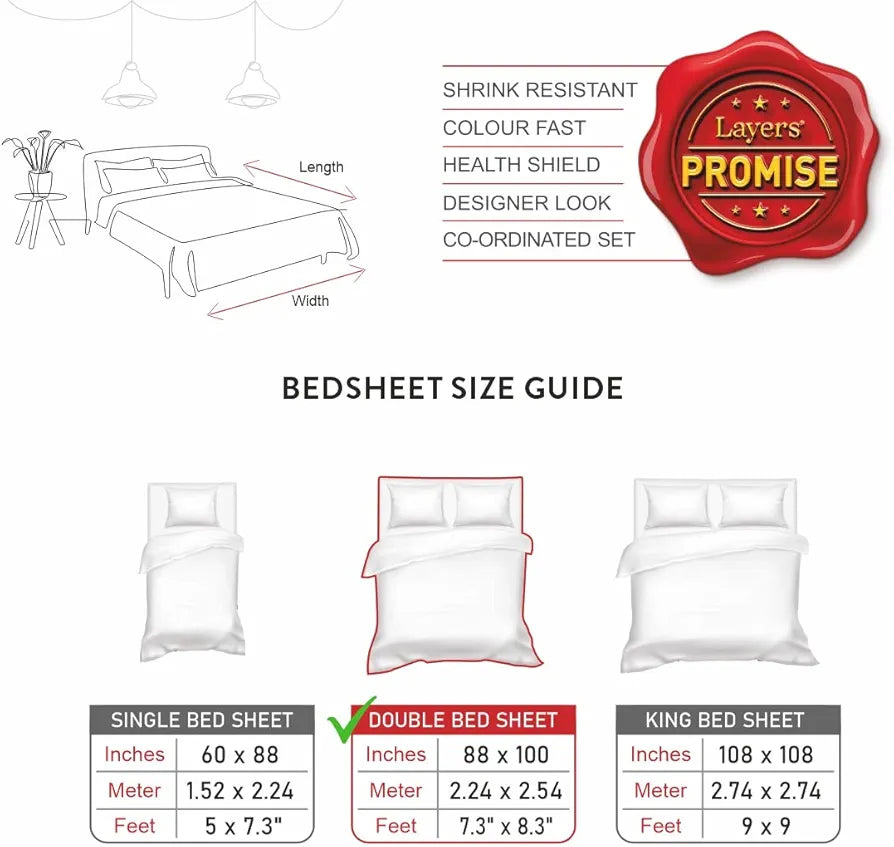 Layers Classic Cotton Bedsheet Set for All Seasons Lightweight 104 TC Queen Size Green Ethnic Pattern